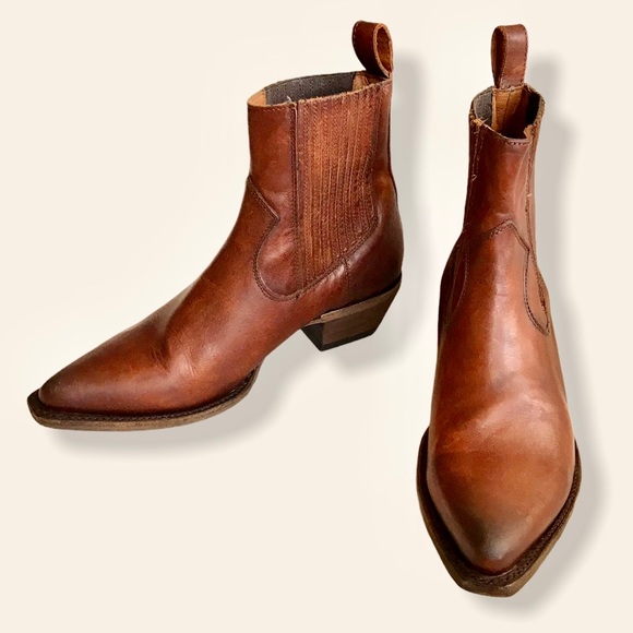 Frye Sacha Chelsea Cognac Leather Ankle Booties - Picture 9 of 16